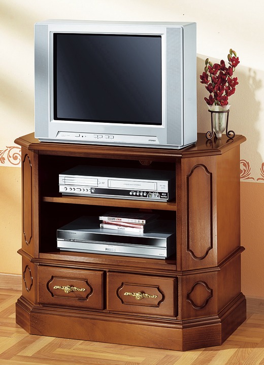 Stilmöbel - TV-Phonokommode mit goldfarbenen Metallgriffen, in Farbe NUSSBAUM