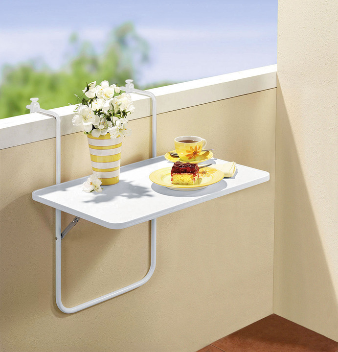 Tuinmeubels - Balkonhangtafel met houten tafelblad, in Farbe WIT Ansicht 1