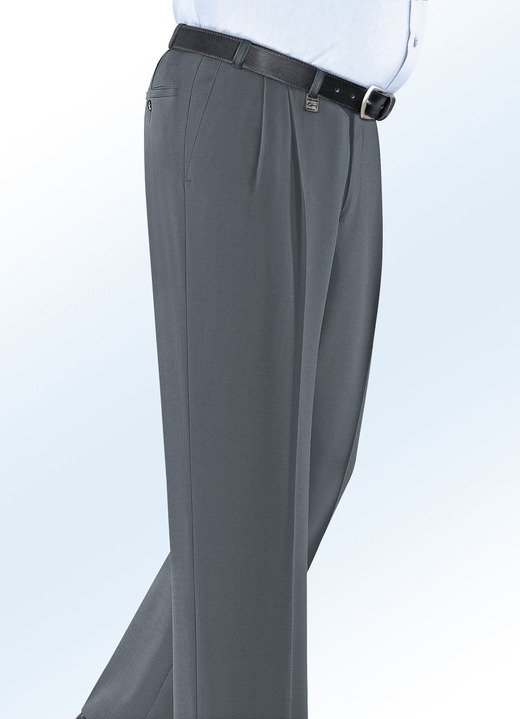 Broeken - Klaus Modelle broek met lage taille met sierhanger in 4 kleuren, in Größe 024 bis 060, in Farbe MIDDELGRIJS GEMÊLEERD