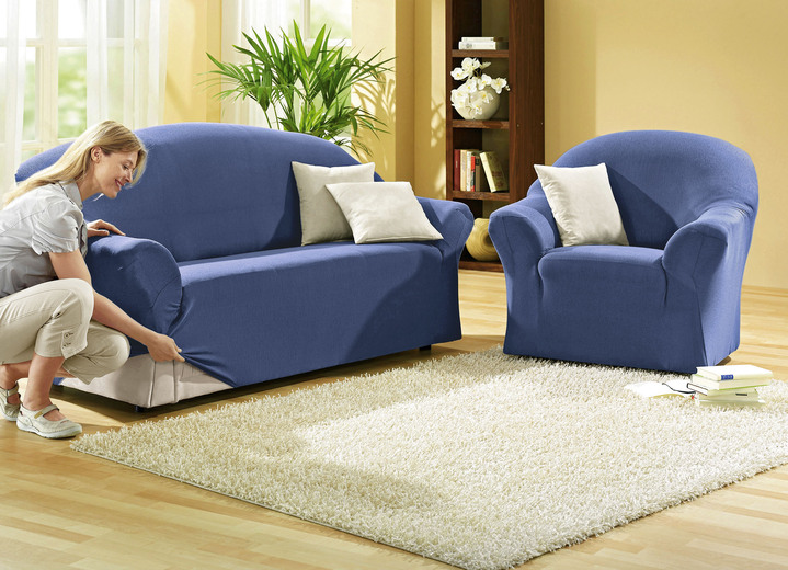 Sessel- & Sofaüberwürfe - Schützende Stretchbezüge für Sessel und Sofa, in Größe 101 (Sessel-Bezug) bis 108 (Hocker-Bezug), in Farbe BLAU Ansicht 1