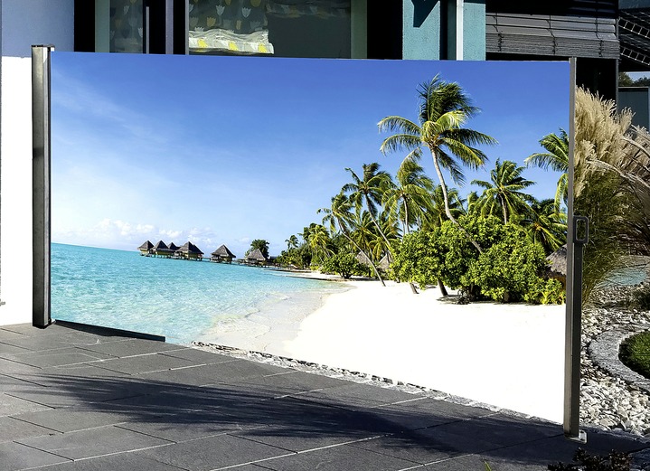 Sicht- & Sonnenschutz - Seitenmarkise Südsee, in Farbe , in Ausführung Kassette links, Auszug nach rechts Ansicht 1
