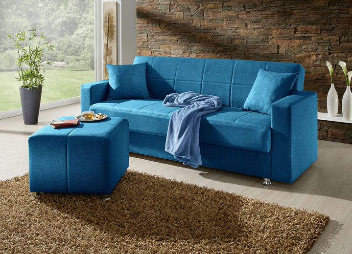 Slaap sofa`s - Klik-klakbank met kruk en sierkussens, in Farbe BLAUW Ansicht 1
