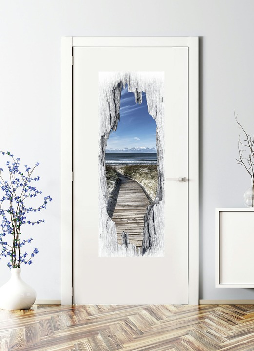 Landschap  - 3D deursticker strand Nordic, in Farbe BLAUW Ansicht 1