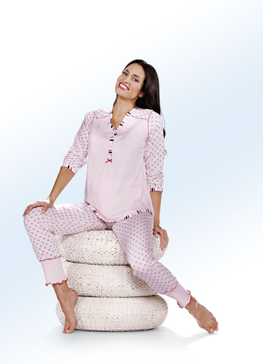 Nachtmode - Pyjama met uitgebreide details, in Größe 032 bis 050, in Farbe ROZE-ZWAAR