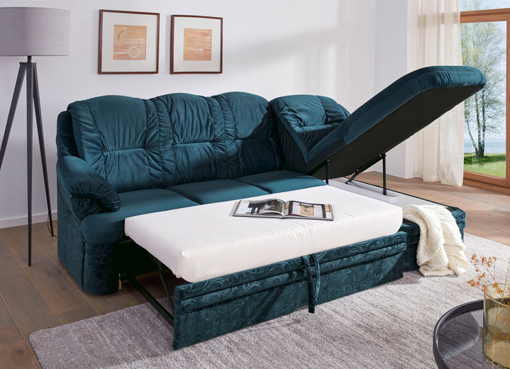 Slaap sofa`s - Gestoffeerd meubilair met bedfunctie en bedkast, in Farbe GROEN, in Ausführung Gestoffeerde hoek, 252x155 cm Ansicht 1