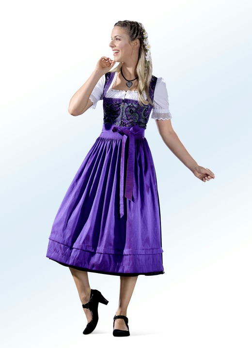 Dirndl - Dirndl mit Schürze von ROSE-DIRNDL, in Größe 038 bis 056, in Farbe LILA-GRÜN