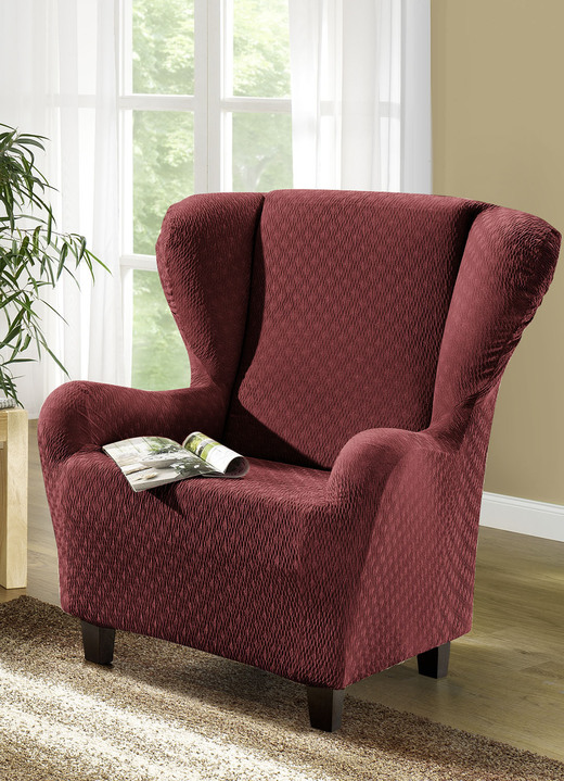 Sessel- & Sofaüberwürfe - Stretchbezüge mit schöner Strukturierung, in Größe 101 (Sesselbezug) bis 115 (4er-Set Stuhlbezüge), in Farbe ZIEGELROT Ansicht 1