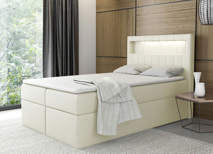 Boxspring - Boxspringbed met led-verlichting en bedlade, in Farbe CRÈME Ansicht 1