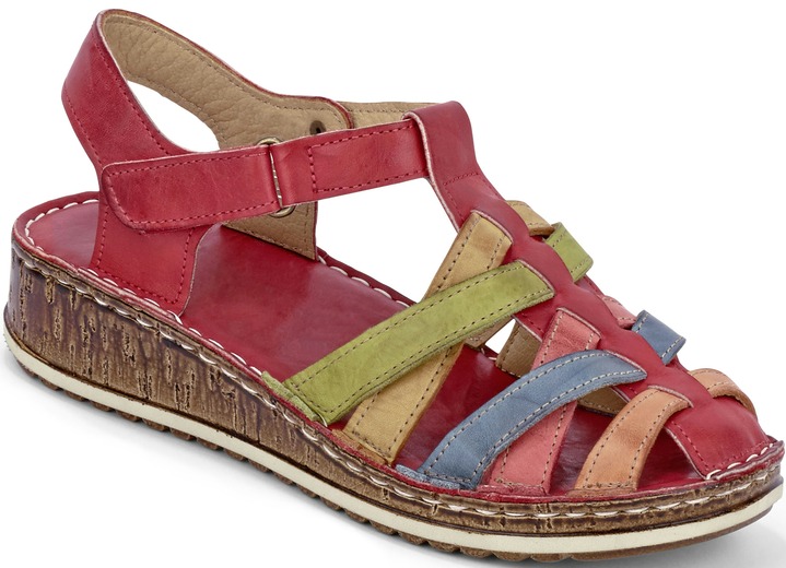 Sandaletten & Pantoletten - Gemini Riemchen-Sandalette mit dezenter Knitter-Struktur, in Größe 036 bis 042, in Farbe ROT-BUNT Ansicht 1