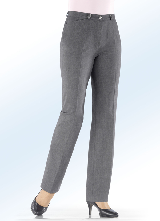 Hosen - Hose mit aparten Zierteilen an den vorderen Gürtelschlaufen, in Größe 018 bis 245, in Farbe ANTHRAZIT