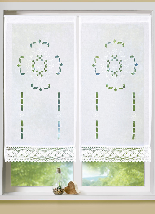 Klassisch - Fenster- und Türbehang mit Stangendurchzug, in Größe 309 (Fensterbehang, H 80xB40 cm) bis 349 (Türbehang, H180xB90 cm), in Farbe WEISS