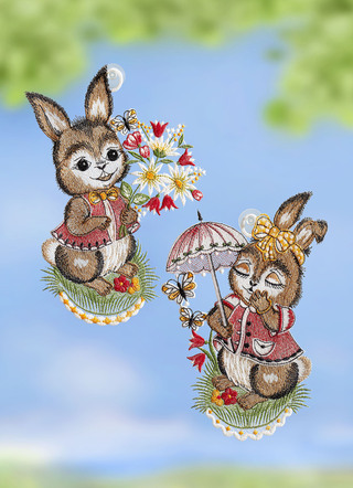 Raamfoto konijntjespaar, set van 2, gemaakt van Plauenkant