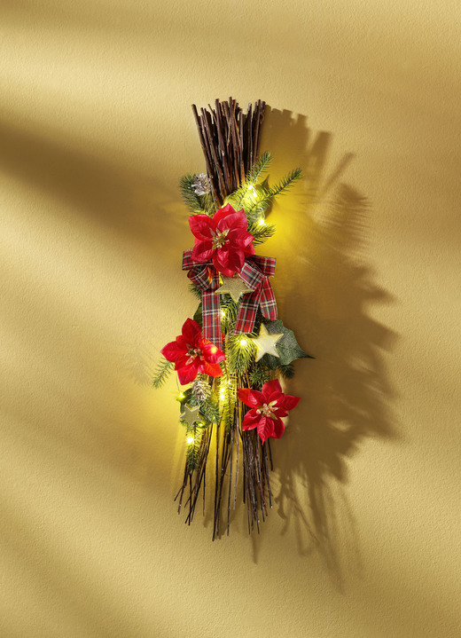 Weihnachten - Beleuchtetes Weidenbündel, in Farbe ROT-BRAUN-GRÜN