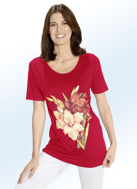 Korte mouw - Lang shirt met contrastprint in 2 kleuren, in Größe 038 bis 056, in Farbe ROOD Ansicht 1