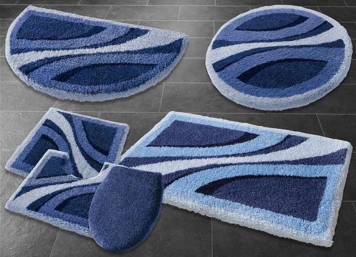 Grund - Fascinerende badkamerset met antislip achterkant, in Größe 100 (Matje, halfrond 50/80 cm) bis 112 (Toiletdekselafdekking 47/50 cm), in Farbe BLAUW Ansicht 1