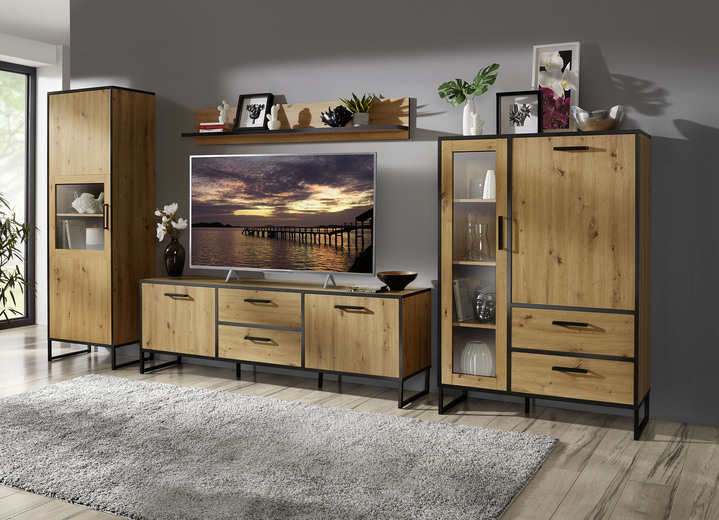 kaping Nominaal doorgaan Trendy woonkamer meubels in espen eiken decor - Vitrines | BADER