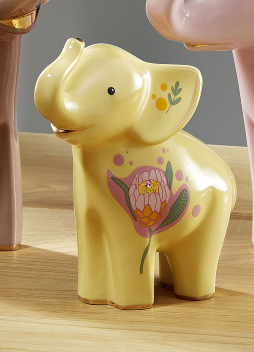 Beeldjes - Handgemaakte Goebel porseleinen olifanten, in Farbe GEEL, in Ausführung Jotto Ansicht 1