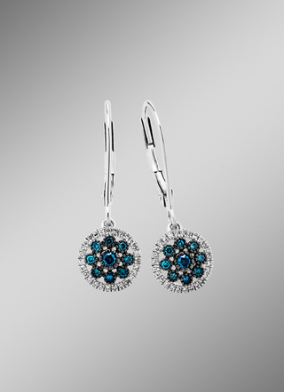 Prachtige oorbellen met blauwe diamanten en witte diamanten