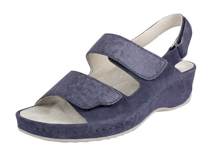 Gezondheidsschoenen - Comfortabele sandalen met klittenband gemaakt van suède leer, in Größe 036 bis 042, in Farbe BLAUW Ansicht 1