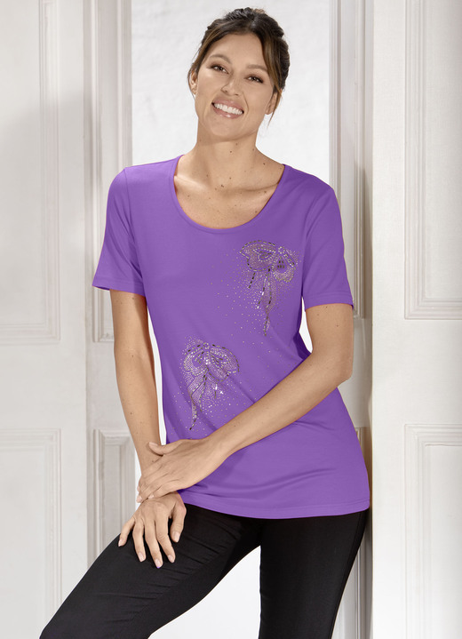 Shirts - Shirt mit Strass- und Plättchenzier in 2 Farben, in Größe 038 bis 054, in Farbe LILA