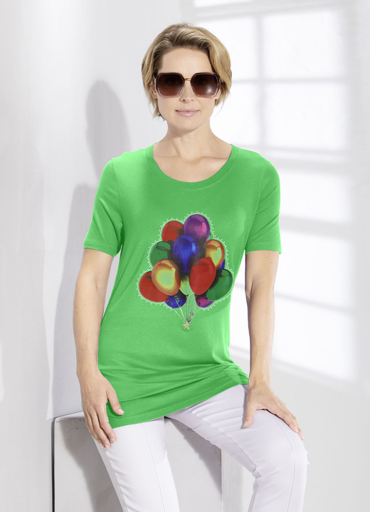 Shirts - Lang shirt met strassversiering in 2 kleuren, in Größe 038 bis 050, in Farbe GROEN Ansicht 1
