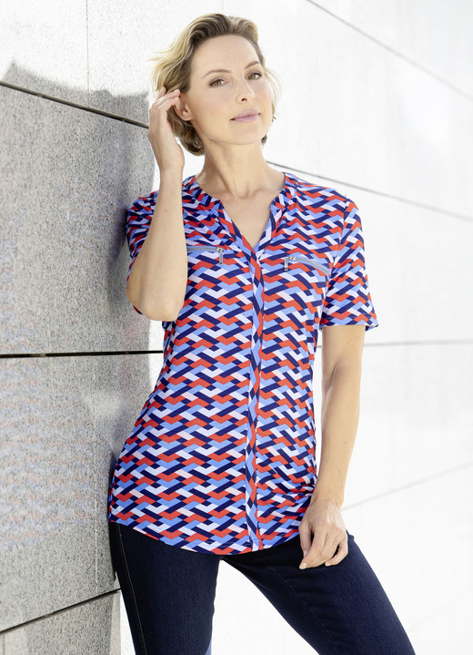 Shirts - Fantastisch shirt met V-hals in 2 kleuren, in Größe 034 bis 042, in Farbe ORANJE-MARINE
