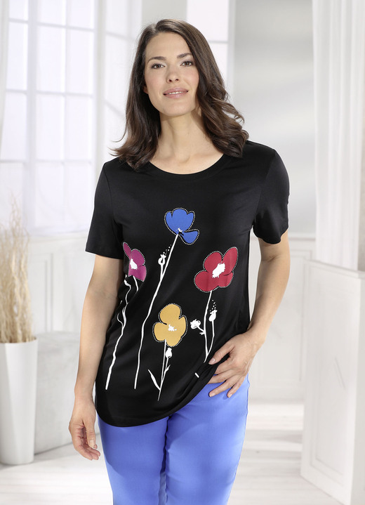 - Longshirt mit dekorativem Druckmotiv, in Größe 040 bis 056, in Farbe SCHWARZ