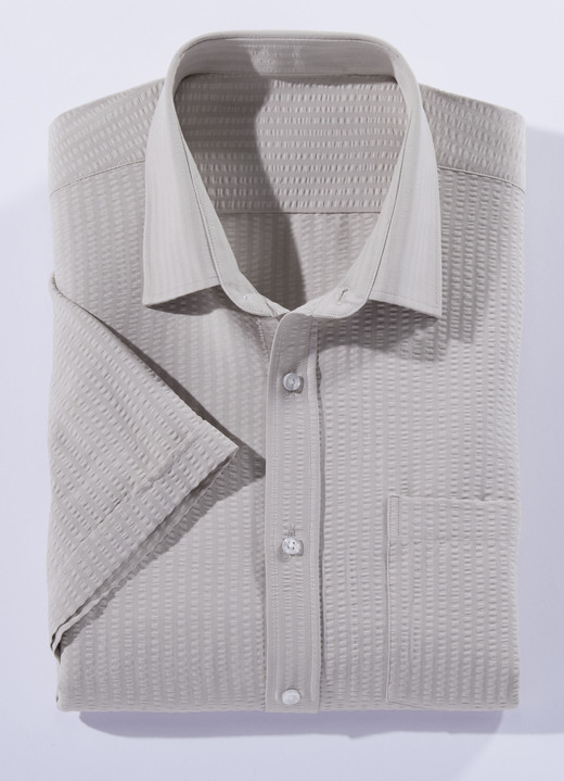 Hemden - Seersucker overhemd in 3 kleuren, in Größe 3XL (47/48) bis XXL (45/46), in Farbe BEIGE Ansicht 1
