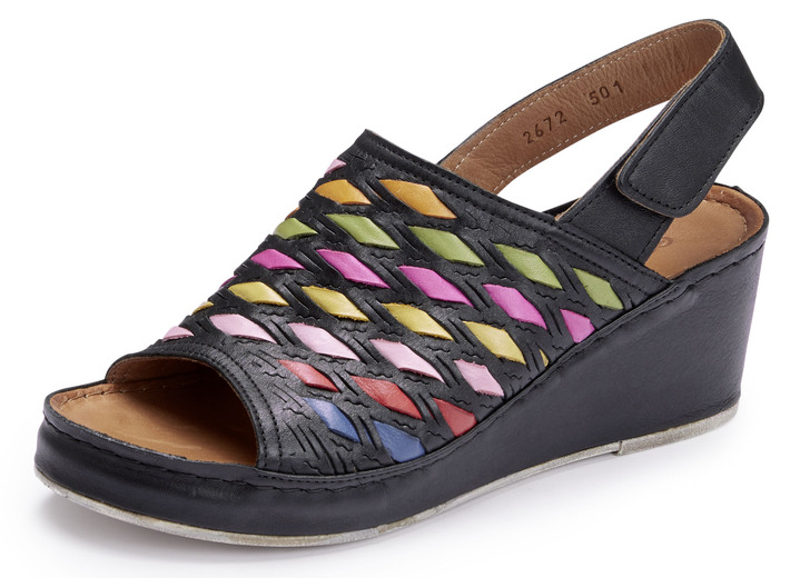Sandalen & slippers - Gemini sandalen met verfijnde, kleurrijke gevlochten details, in Größe 036 bis 042, in Farbe ZWART Ansicht 1