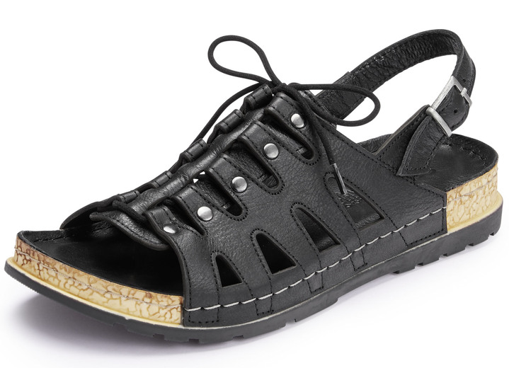 Sandalen & slippers - Gemini sandaal met elastische decoratieve vetersluiting, in Größe 036 bis 042, in Farbe ZWART Ansicht 1