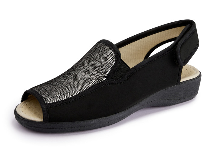 Sandalen & slippers - Sandaal gemaakt van elastisch textielmateriaal, in Größe 035 bis 042, in Farbe ZWART-OUDZILVER Ansicht 1