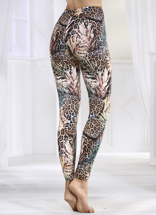 Leggings - Laurina legging met jungle dessin, in Größe M bis XXL, in Farbe GROEN-ZWART-MEERKLEURIG Ansicht 1