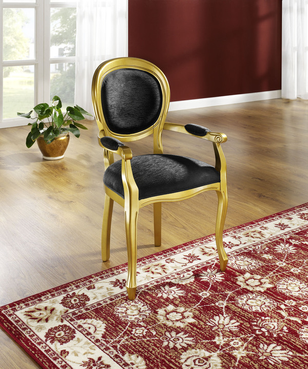 Stühle & Sitzbänke - Italienische Stühle mit Federkernpolsterung, in Farbe GOLD-SCHWARZ, in Ausführung Armlehnenstuhl