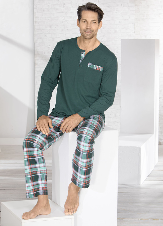 Herenondergoed - Pyjama met knoopsluiting en borstzakje, in Größe 046 bis 062, in Farbe GROEN-MULTICOLOR Ansicht 1