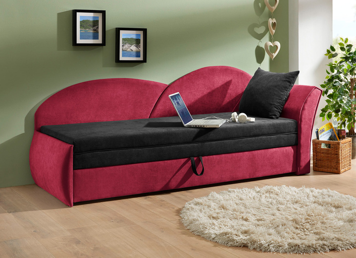Slaap sofa`s - Slaapbank, in Farbe ZWART-ROOD, in Ausführung Armleuning rechts Ansicht 1