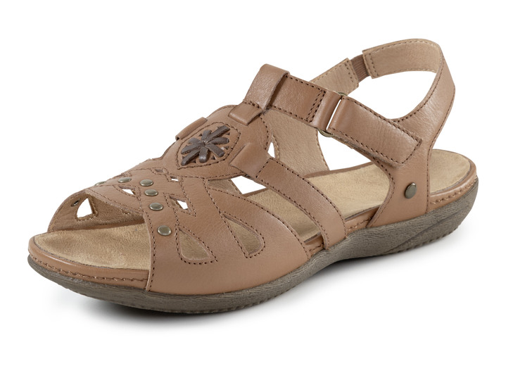 Sandalen & slippers - ELENA EDEN sandaal met decoratieve klinknagels en leren inzetstukken, in Größe 036 bis 042, in Farbe COGNAC Ansicht 1