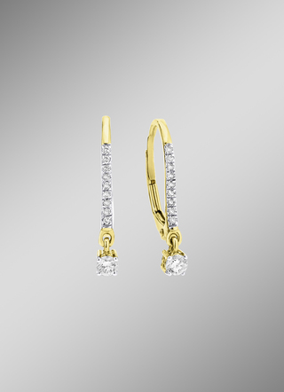 Elegante oorbellen met 2 briljant geslepen diamanten en 18 diamanten