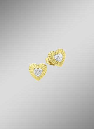 Hartvormige oorknopjes in bicolor met 6 briljant geslepen diamanten