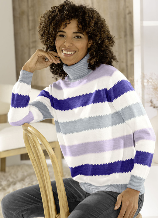 Pullover - Pullover, in Größe 036 bis 052, in Farbe NATUR-LILA-MULTICOLOR Ansicht 1