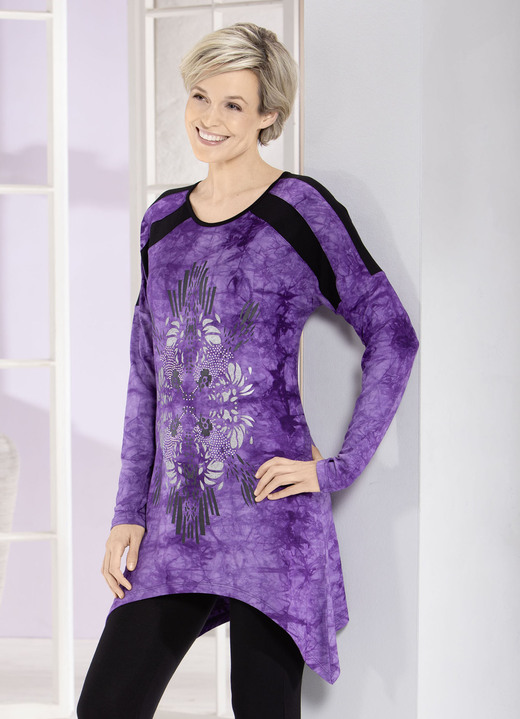 Lange mouw - Lang shirt in actuele batik-look in 2 kleuren, in Größe 038 bis 056, in Farbe PAARSE BATIK Ansicht 1