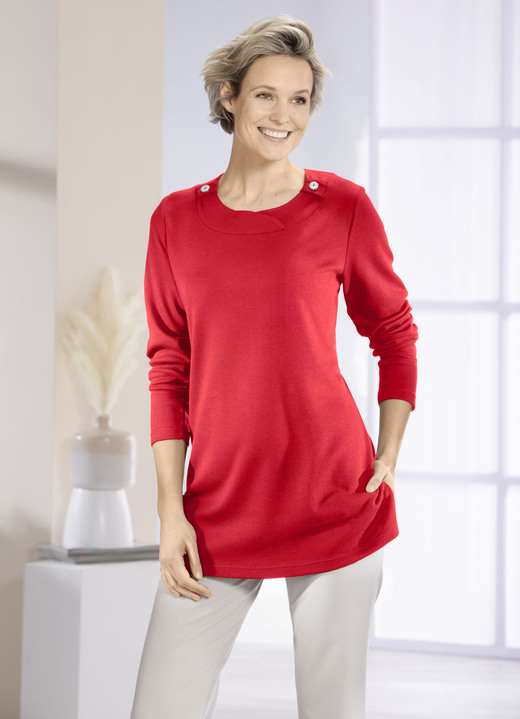 Lange mouw - Sweatshirt met decoratieve knopen in 2 kleuren, in Größe 040 bis 056, in Farbe ROOD Ansicht 1