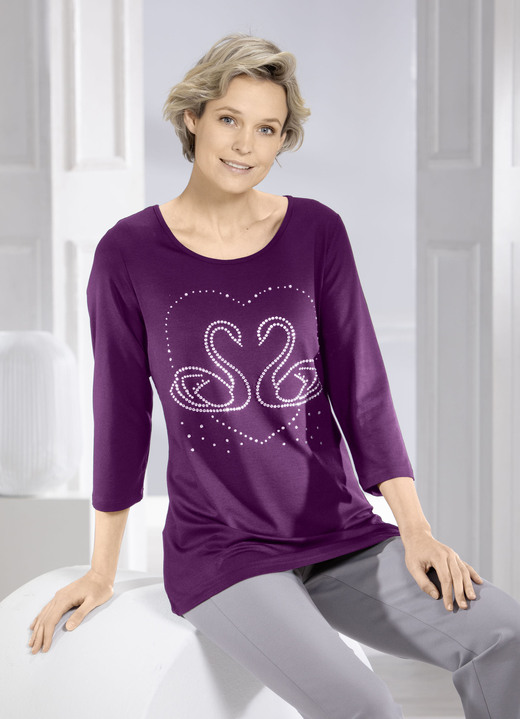 3/4-mouw - Shirt met elegante strassversiering in 2 kleuren, in Größe 038 bis 054, in Farbe AUBERGINE Ansicht 1
