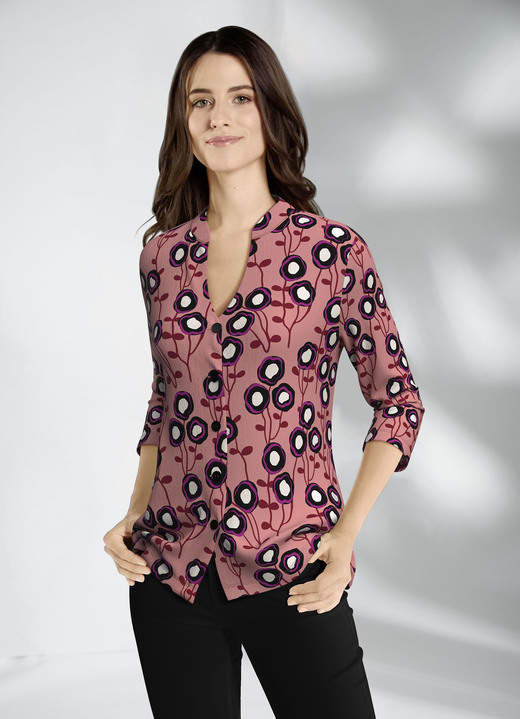 Blouses & tunieken - Shirtblouse met opstaande kraag, in Größe 036 bis 052, in Farbe PALZENHOUT KLEURRIJK
