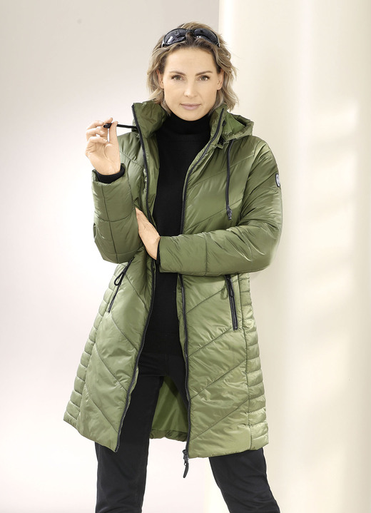 Wintermantels - Korte mantel met 2-wegrits, in Größe 036 bis 052, in Farbe KAKI Ansicht 1