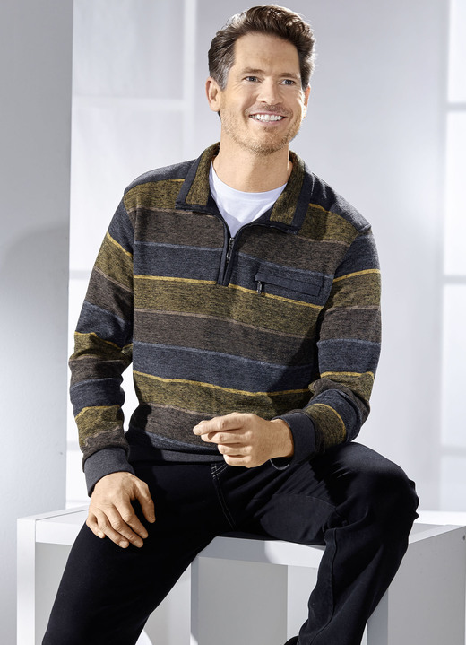 Sweatshirts - Troyer gemaakt van puur katoen, in Größe 3XL (64/66) bis XXL (60/62), in Farbe MESSING-ANTHRAZIT-GRAU Ansicht 1