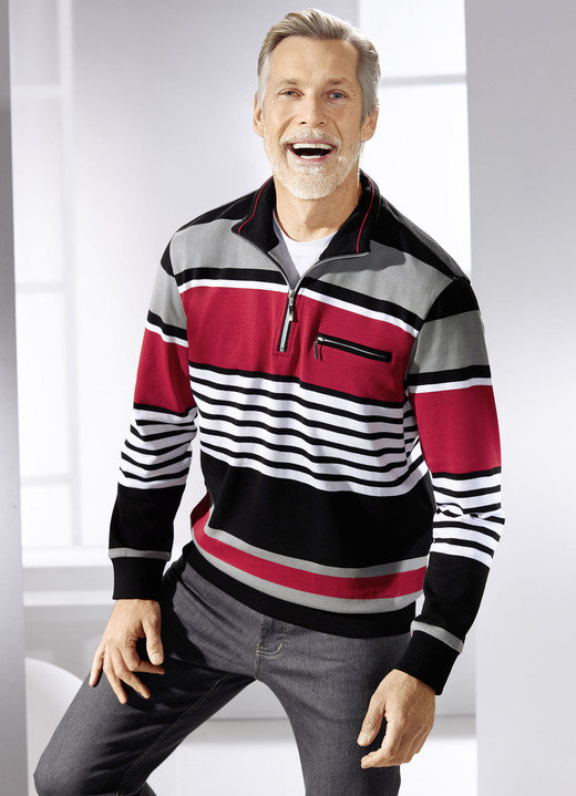 Sweatshirts - Troyer gemaakt van puur katoen, in Größe 046 bis 062, in Farbe ZWART-WIT-ROOD-GRIJS Ansicht 1