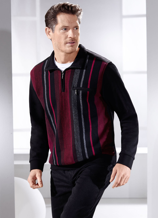 Sweatshirts - Troyer met borstzak, in Größe 046 bis 064, in Farbe 213120 ANTRACIET-ZWART-BORDEAUXROOD