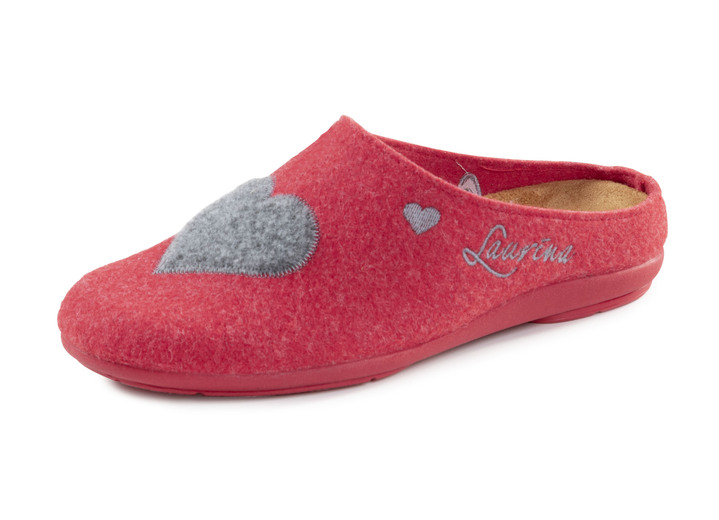 Huisschoenen - Laurina pantoffels met contrastkleurige applicatie en borduursel, in Größe 035 bis 041, in Farbe ROOD Ansicht 1