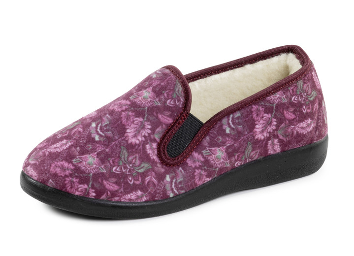 Huisschoenen - Slippers gemaakt van textiel met bloemenprint, in Größe 036 bis 042, in Farbe BORDEAUX Ansicht 1