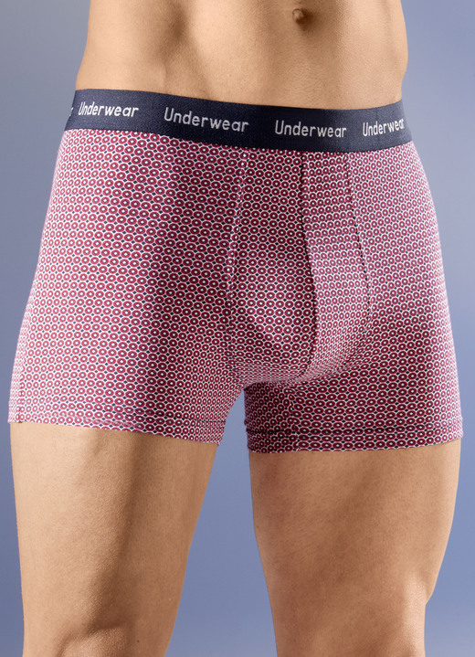 Pants & boxershorts - Set van drie broeken met elastische tailleband, in Größe 004 bis 010, in Farbe 2X ROOD-WIT-MARINE, 1X UNI MARINE